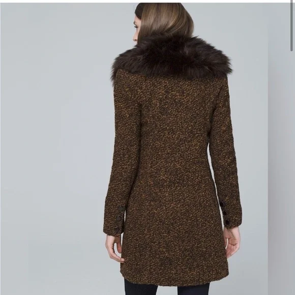 WHBM black and tan marbled coat w black faux fur color NWOT - Picture 2 of 8